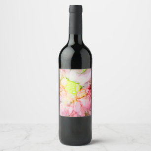 ピンクアルコールインク抽象芸術花 ワインラベル