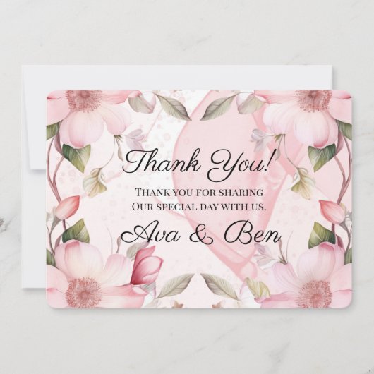 ピンクアルコールインク結婚フローラサンキューカード 招待状 (正面)