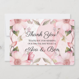 ピンクアルコールインク結婚フローラサンキューカード 招待状