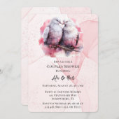 ピンクアルコールインク2つの愛の鳥カップルのシャワー 招待状 (正面/裏面)