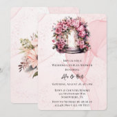 ピンクアルコールフローラ結婚アーチのカップルのシャワー 招待状 (正面/裏面)