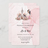 ピンクアルコールフローラ結婚教会のお祝い 招待状 (正面/裏面)