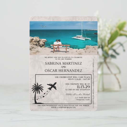 ピンクアルバパスポート結婚式招待状 招待状 (スタンド正面)