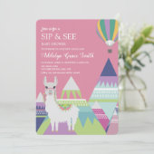 ピンクアルパカバルーンベビーガール園見るベビーシャワー 招待状 (スタンド正面)