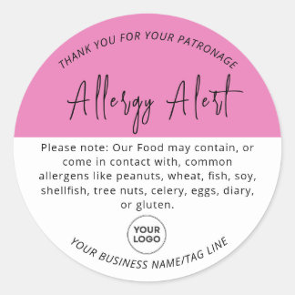 ピンクアレルギー警告食品の警告ラウンドステッカー ラウンドシール