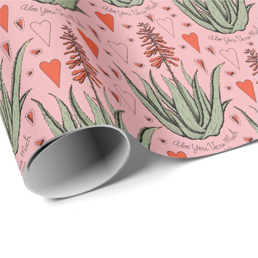 ピンクアロエユヴェラハイオレンジアロエプラント&ハート ラッピングペーパー (ロールコーナー)