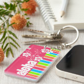 ピンクアロハ; レトロのネオン虹 キーホルダー (正面右)
