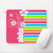 ピンクアロハ;レトロネオンレインボー マウスパッド (マウス)