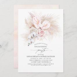 ピンクアンスリウムアンドパンパスグラス婚約パーティ 招待状