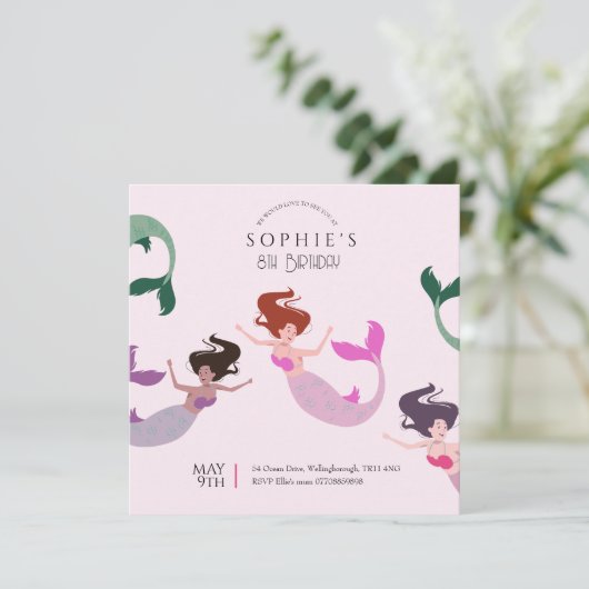 ピンクアンダーザシーマーメイド誕生日 招待状 (スタンド正面)