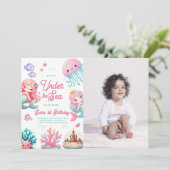 ピンクアンダーザシーメルメイズ子供の誕生日パーティー 招待状 (スタンド正面)