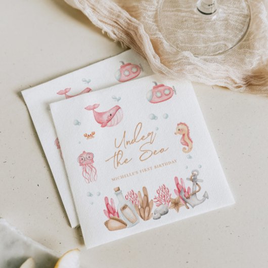 ピンクアンダーザシー誕生日 スタンダードカクテルナプキン