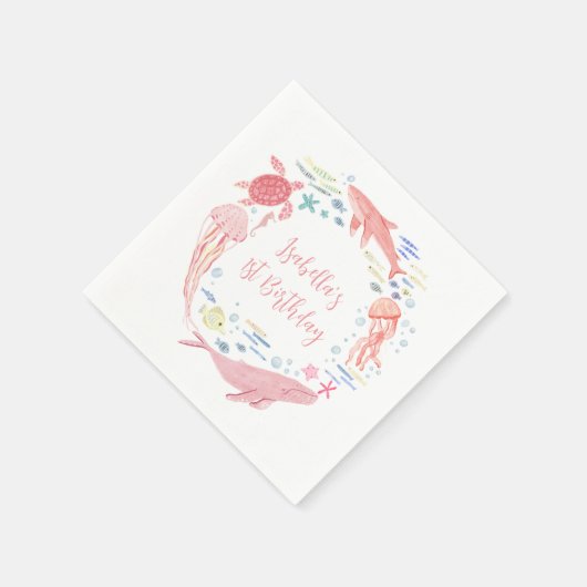 ピンクアンダーザシー誕生日 スタンダードカクテルナプキン (角)