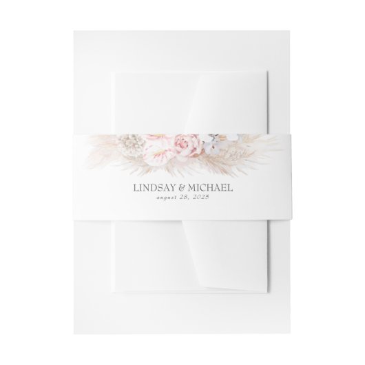 ピンクアンチューリウムスとパンパスグラスエキゾチッエレガントク 招待状ベリーバンド (正面例)