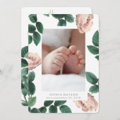 ピンクアンティークバラフォトカード誕生のお知らせ 案内状 (正面/裏面)