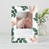 ピンクアンティークバラフォトカード誕生のお知らせ 案内状 (スタンド正面)