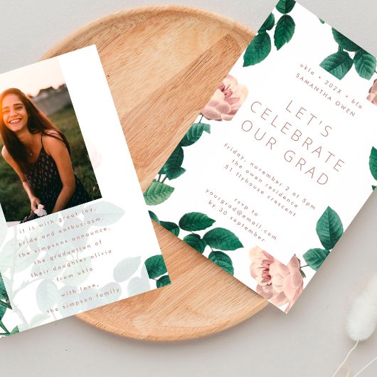 ピンクアンティークバラ写真大学グラード 招待状