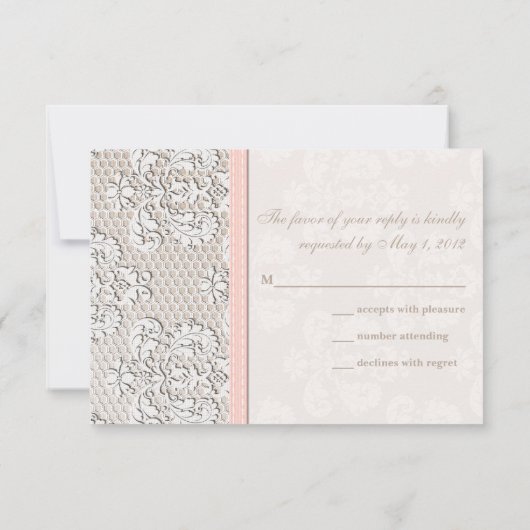 ピンクアンティークレースRSVP結婚の応答カード 出欠カード (裏面)