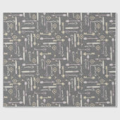 ピンクアンティークヴィンテージスプーンと鍵オングレー ラッピングペーパー (フラット)