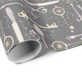 ピンクアンティークヴィンテージスプーンと鍵オングレー ラッピングペーパー (ロールコーナー)