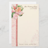 ピンクアンティークヴィンテージラエレガントビッシュフランスのバラ 便箋 (正面/裏面)