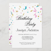 ピンクアンドアクアグリッター紙吹雪招待状 (正面/裏面)