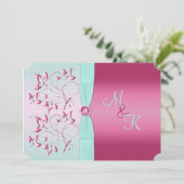 ピンクアンドアクアフローラモノグラムの招待状 招待状 (スタンド正面)