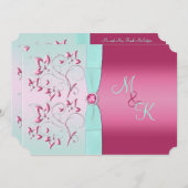 ピンクアンドアクアフローラモノグラムの招待状 招待状 (正面/裏面)