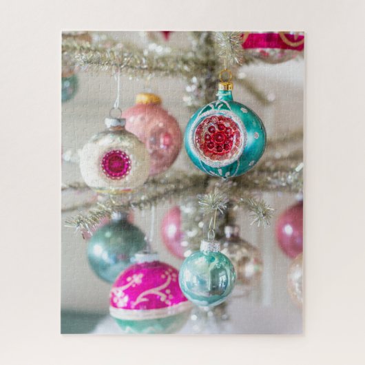 ピンクアンドアクアヴィンテージクリスマスオーナメントパズル ジグソーパズル (縦)