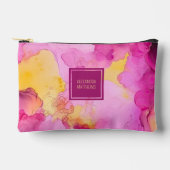 ピンクアンドイエローマーブル名前をカスタムする アクセサリーポーチ (正面)