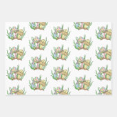 ピンクアンドイエローレトロポップ・アートのアートキノコ誕生日 ラッピングペーパーシート (正面3)