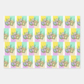 ピンクアンドイエローレトロポップ・アートのアートキノコ誕生日 ラッピングペーパーシート (正面2)