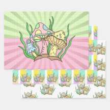 ピンクアンドイエローレトロポップ・アートのアートキノコ誕生日