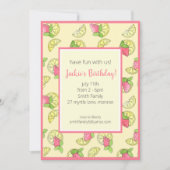 ピンクアンドイエローレモンガールズ誕生日 招待状 (正面)