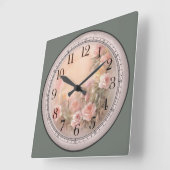 ピンクアンドイエローローズズファインアート スクエア壁時計 (傾斜)