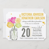 ピンクアンドイエローローズモダンタイポグラフィ結婚ズ 招待状 (正面)