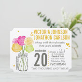 ピンクアンドイエローローズモダンタイポグラフィ結婚ズ 招待状 (スタンド正面)