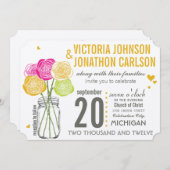 ピンクアンドイエローローズモダンタイポグラフィ結婚ズ 招待状 (正面/裏面)