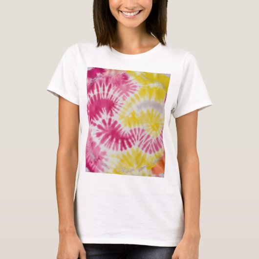 ピンクアンドイエロー絞り染め Tシャツ (正面)