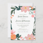 ピンクアンドオレンジガーデンフローラリースブライダルシャワー 招待状 (正面)