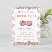 ピンクアンドオレンジガールズパンプキンパッチ誕生日 招待状 (スタンド正面)