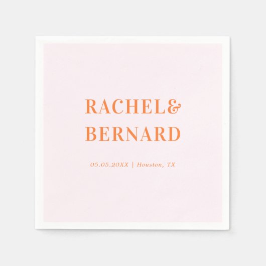 ピンクアンドオレンジピーチアプリコットタイポグラフィ結婚ズ スタンダードカクテルナプキン (正面)
