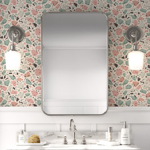 ピンクアンドカラフルティール（緑がかった色）テラッツォ 壁紙