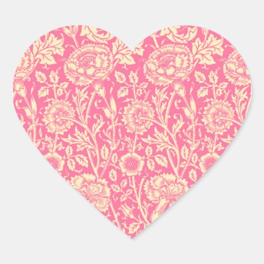 ピンクアンドクリームカーネーションヴィンテージプリント ハートシール (正面)
