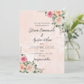 ピンクアンドクリームフローラ結婚式招待状 招待状 (スタンド正面)