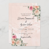 ピンクアンドクリームフローラ結婚式招待状 招待状 (正面/裏面)