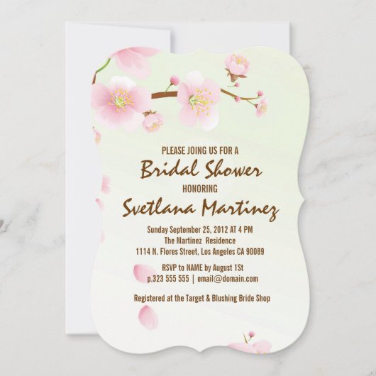 ピンクアンドクリームマグノリアブロッサムブライダルショー招待状 招待状 (正面)