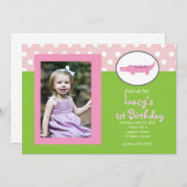 ピンクアンドグリーンアリゲーター誕生日招待状 招待状 (正面/裏面)