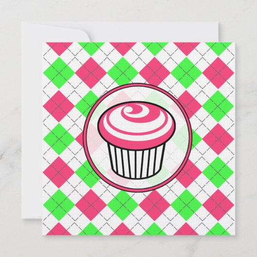 ピンクアンドグリーンアーガイル柄の誕生日招待状 招待状 (裏面)