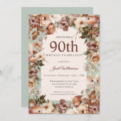 ピンクアンドグリーンガーデンフローラアーチ90誕生日 招待状 (正面/裏面)